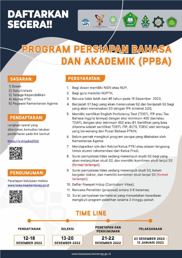 Pendaftaran Program Persiapan Bahasa dan Akademik (PPBA) Kemenag 2022